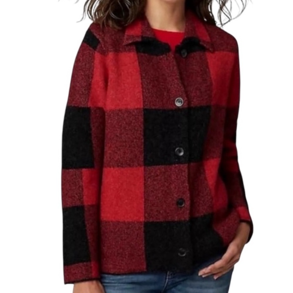 J. Jill Buffalo Plaid Button Up Jacket - 26% Wool - Oversized Fitting, Women’s L